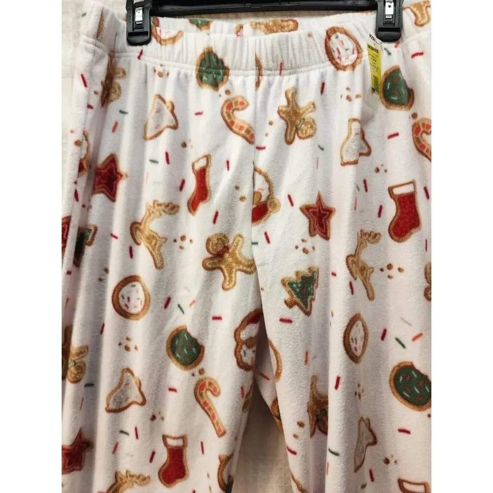 Cuddl Duds Pajama Set Mens Size Med Gingerbread Man Fleece White - Picture 3 of 11